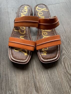 Sam Edelman Orange and Brown Double-Strap Slide Sandals